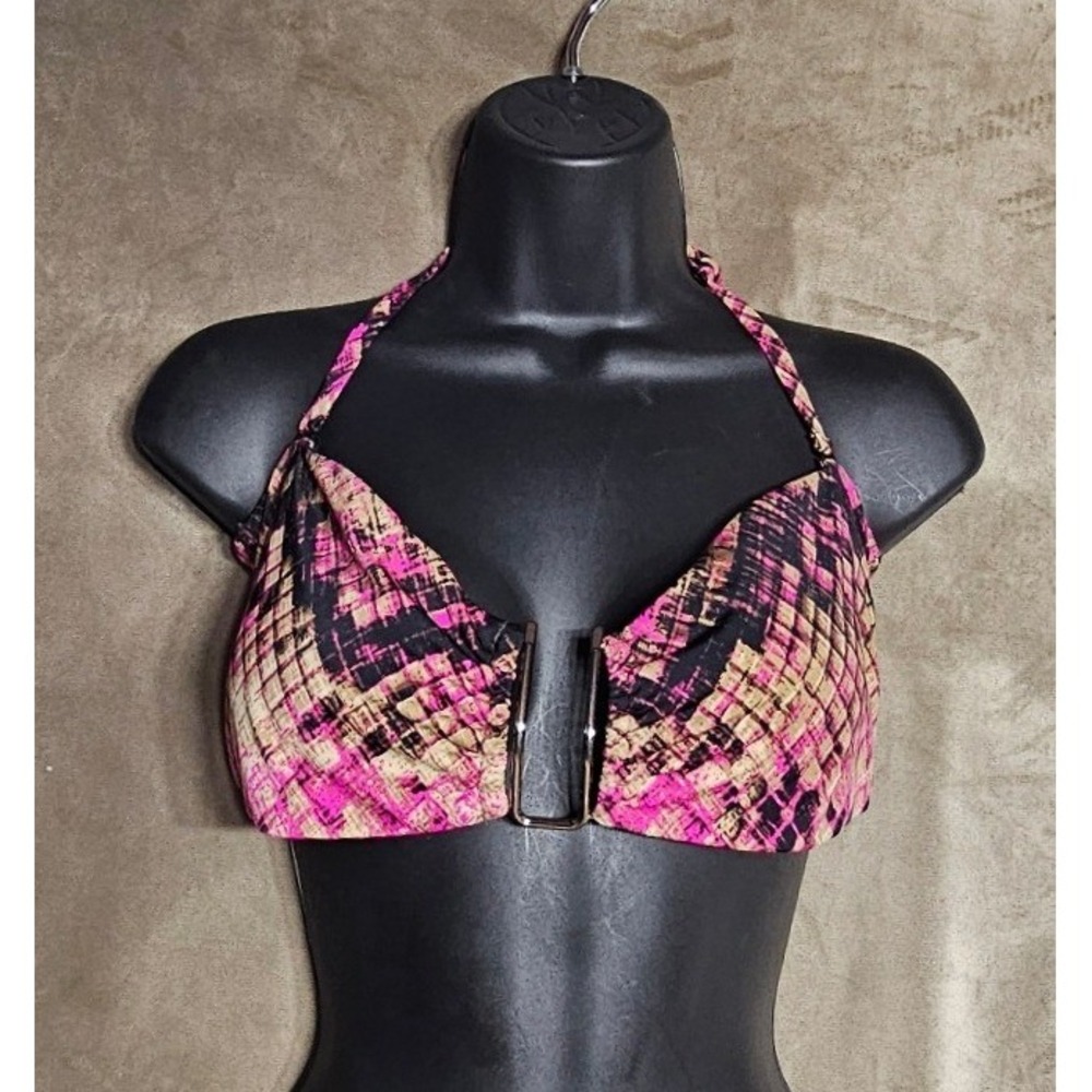 Attention Swimwear‎ Bandeau Bikini Top Pure Python Pink Halter U-Wire XL NWT